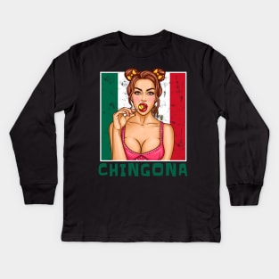 Proud Mexico Flag, Mexico gift heritage, Mexican girl Boy Friend Mexicano Chingona Kids Long Sleeve T-Shirt